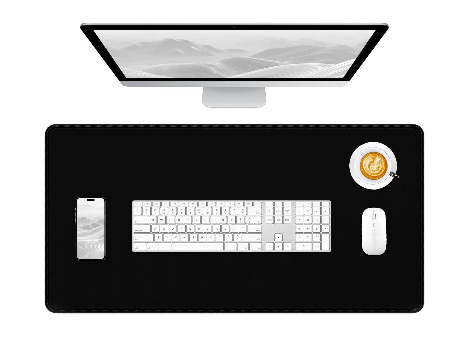 Hsurbtra Desk Pad, 32" x 16" Premium-Textured Desk Mat, Stitched Edge Anti-Slip Waterproof Rubber Mouse Pad, L Extended Computer Mat for Office Gaming Laptop Keyboard Jet Black