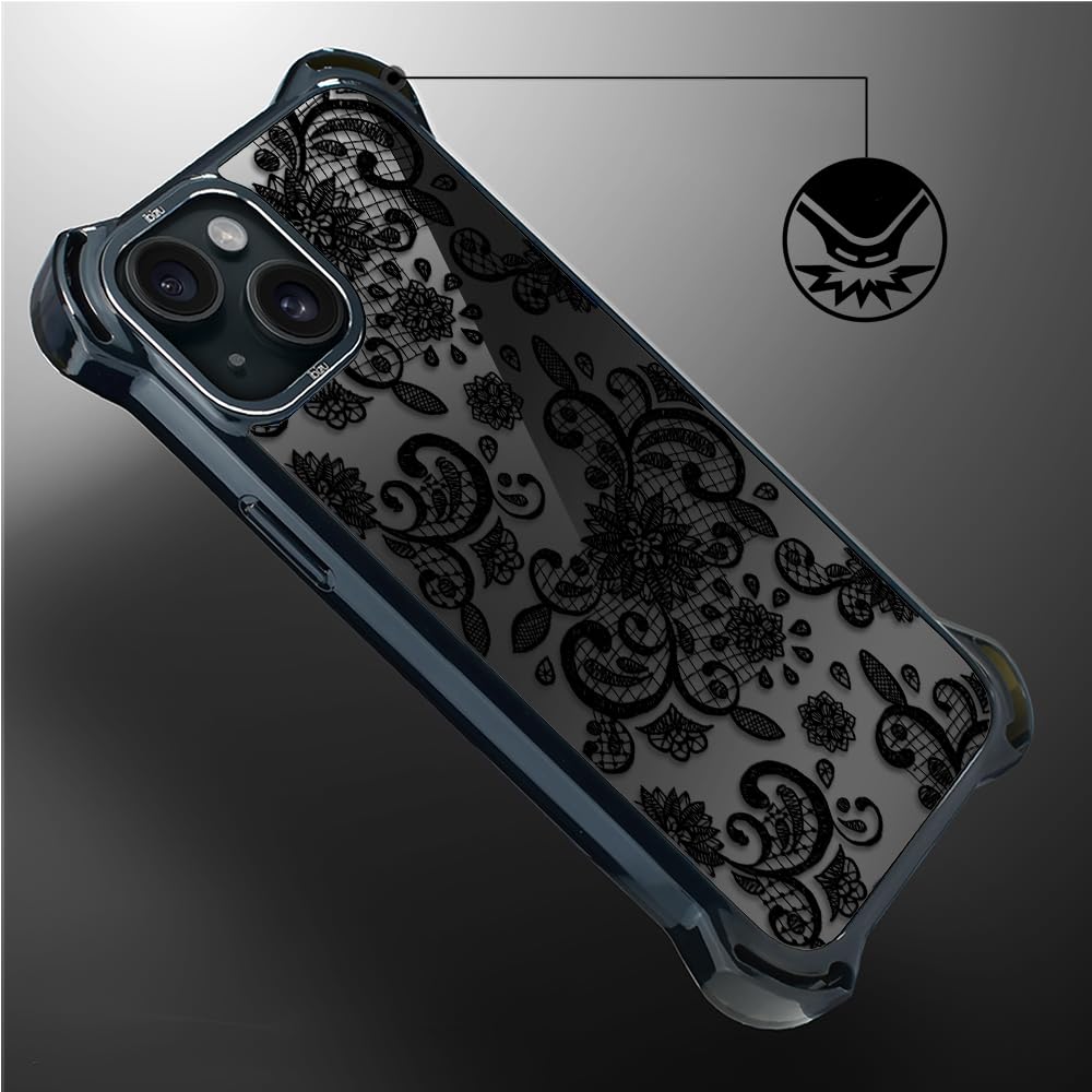 Etui do iPhone 15 IBIZU DropGuard Ultra kompatybilne z MagSafe, Midnight, Koronkowa czerń