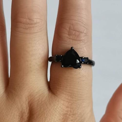 Miniatura 5 de XIALV Anillo de promesa chapado en rodio negro de ágata simulada en forma de corazón y circonita cúbica azul para mujer (talla 8 de EE. UU.),