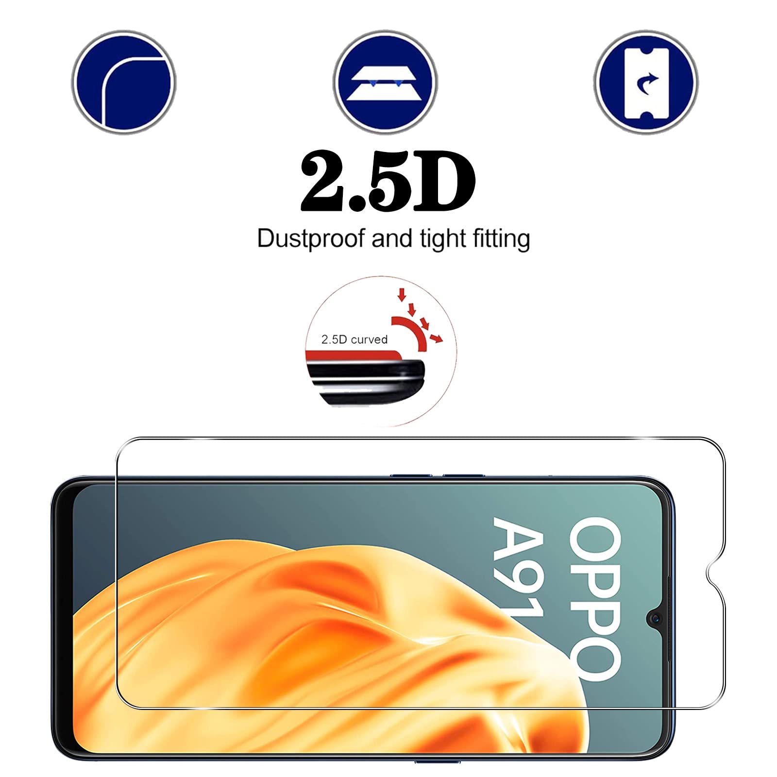 3 Pellicole In Vetro Temperato Per Oppo A91 | Durezza 9H | Anti Graffio, Anti Impronte E Senza Bolle | Protezione Schermo 3 Pezzi - 3