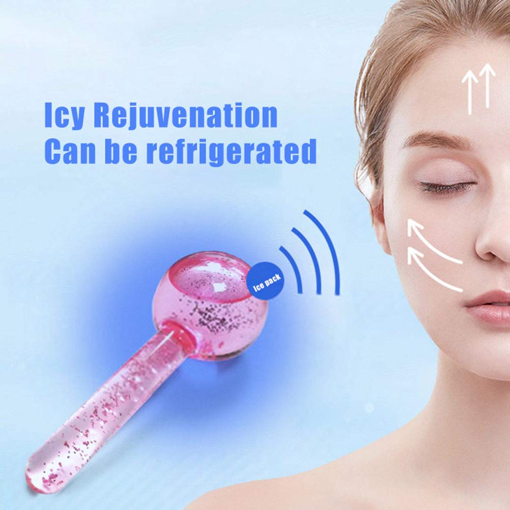 Facial Ice beauty ball- 2PC Globes Pink Facial Roller for Cold or Hot Skin Massagers Globe Durable Quartz Glass fo.