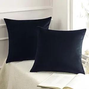 Phantoscope Pack of 2 Velvet Decorative Throw Decorative Pillow Cover Soft Solid Square Cushion Case for Couch Black 18 x 18 inches 45 x 45 cm