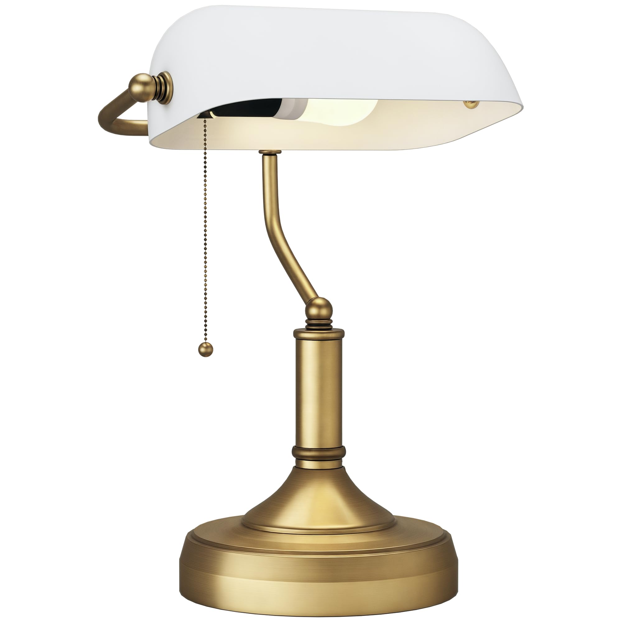 Portland White And Antique Bronze Tone Base Bankers Style Table Lamp