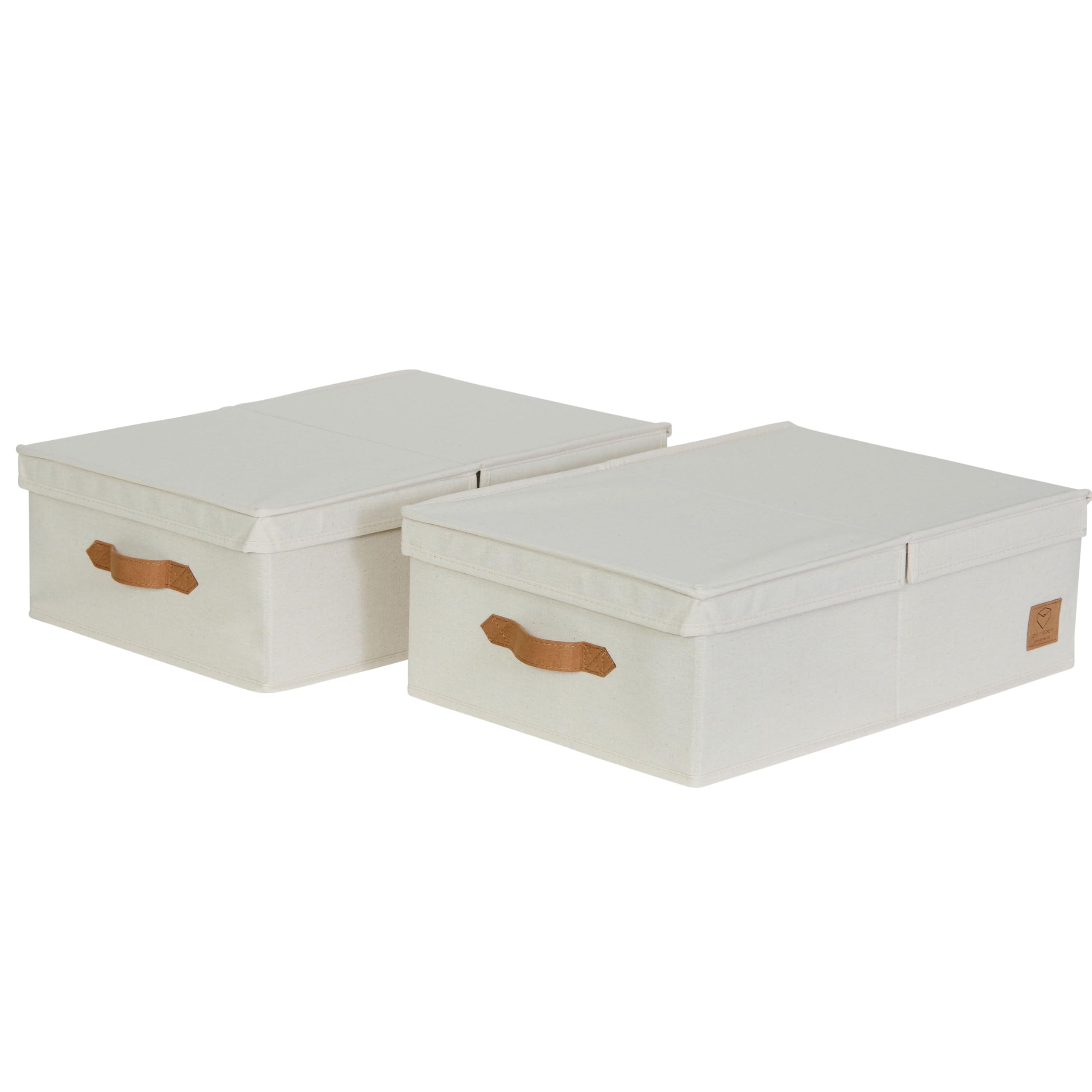 LOVE IT STORE IT Premium - Caja de almacenaje con tapa (2 unidades, de tela de lino, juego de 2 unidades, tamaño mediano, estable, beis, 50 x 33 x 16 cm)