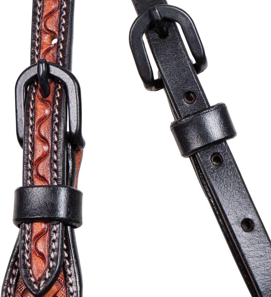 Schneiders Double S Tooled Browband Bosal Set | Complete Equestrian Set | 2-Tone Tooled Design | Adjustable Bridle | Soft Leather-Wrapped Bosal | Quality Poly Rope Mecate
