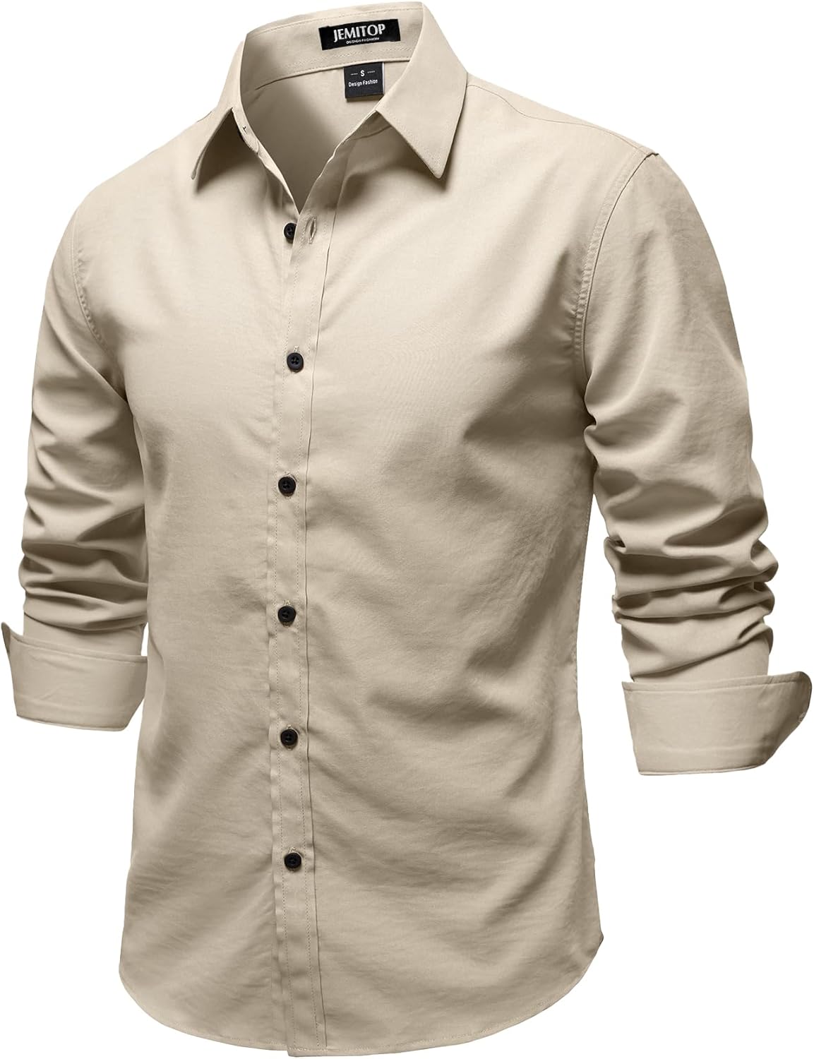 JEMITOP Mens Stretch Vintage Slim Fit Button Down Shirts Business Casual Long Sleeve Dress Shirt - Image 2