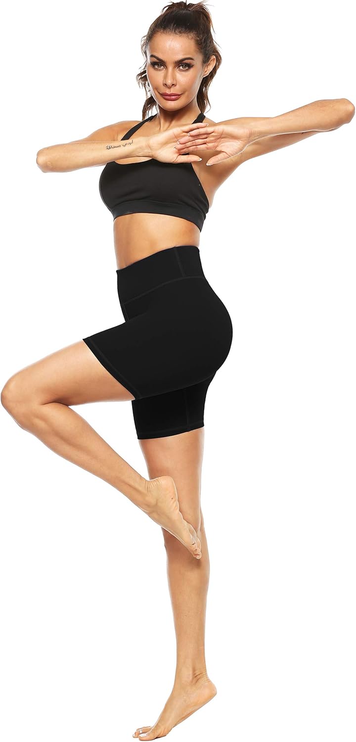 PERSIT Women's High Waist Print Workout Yoga Shorts with 2 Hidden Pockets, Non See-Through Tummy Control Athletic Shorts : Sports & Outdoors