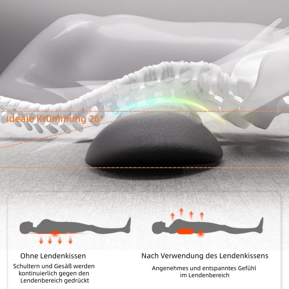 Medevia DeepComfort 3-in-1 Massage Pad elektrisch – Ergonomische Rückenstütze mit optimaler Lendenwirbelstütz, Wärmemassage, Traction und Vibration für entspannende Rückenmassagen