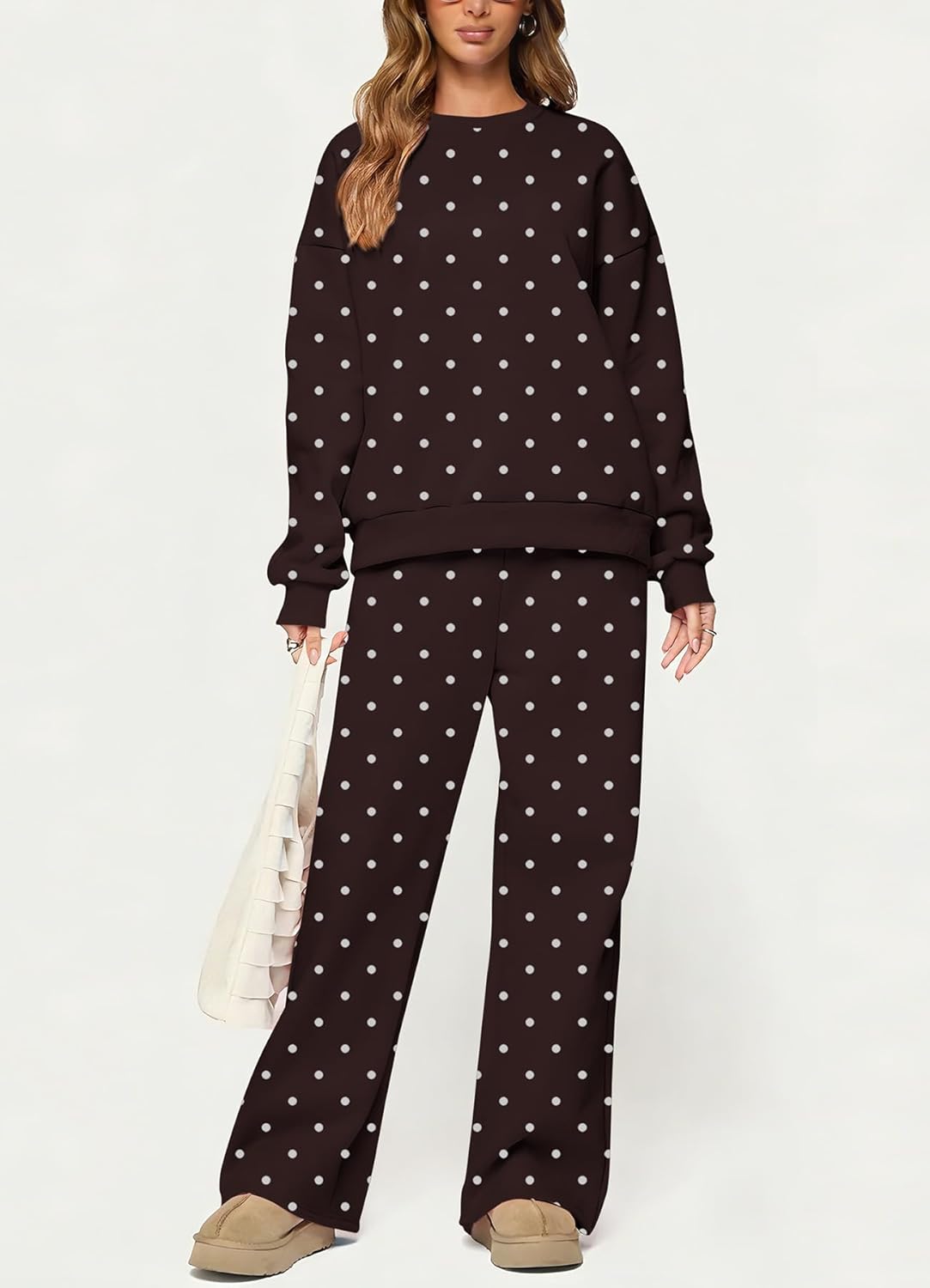 calbatic Polka Dot Sweatshirt and Sweatpants Set for Women