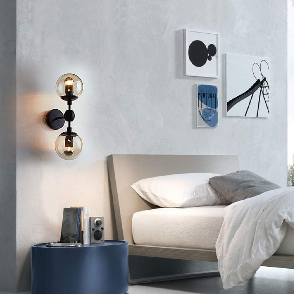 Uр Tо 40% оƒƒ KCO Lighting Industrial Wall Sconce Lighting Black Wall lamp 2 Lights Mid-Century Vanity Light Fixture with Globe Glass Shade for Bedroom Study Room,Bathroom Restaurant (A)
