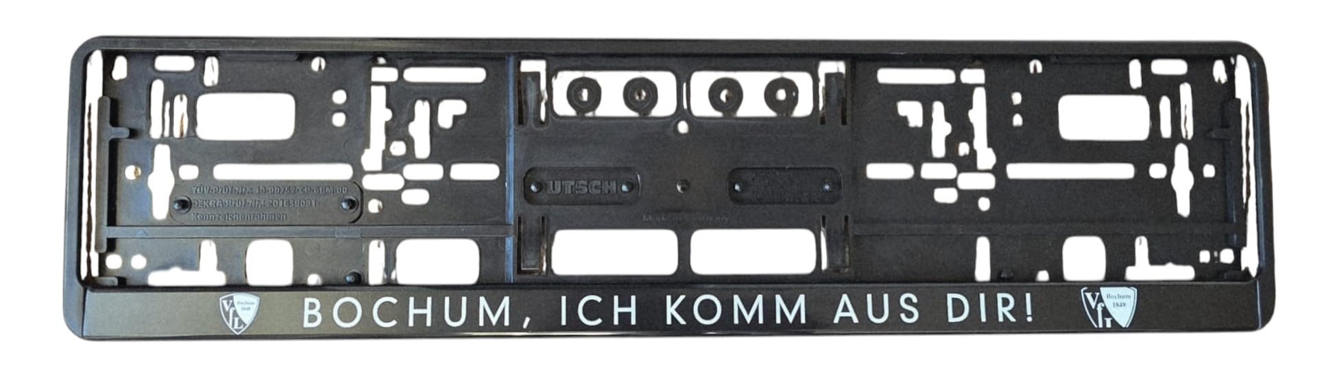 VfL Bochum Kennzeichenrahmen - Bochum, Ich Komm Aus Dir! - 2er Set | Nummernschildträger | Kennzeichenhalter - Plus Aufkleber Wir lieben Fußball