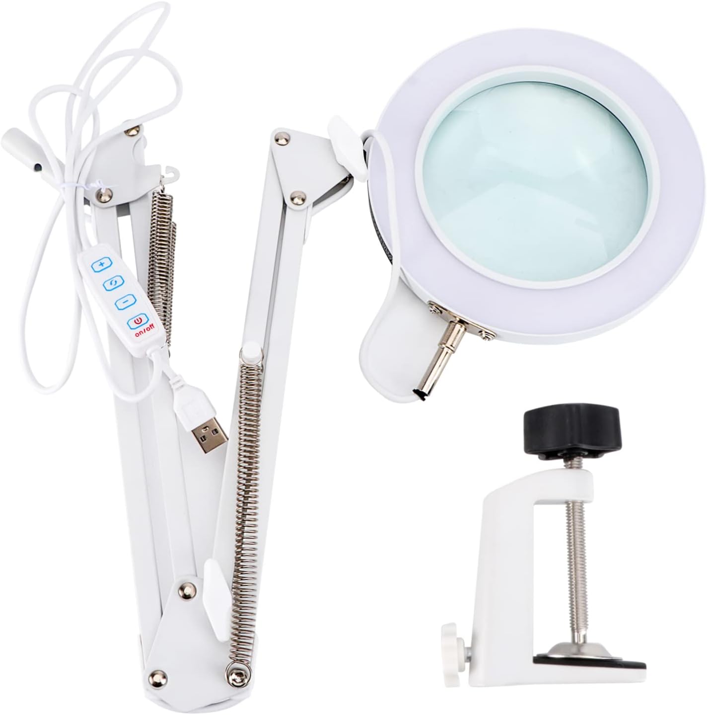 Angoily 5X LED Magnifier Desk Lamp Ring Light USB Powered Adjustable Brightness for Welding Crafting and Close Saving