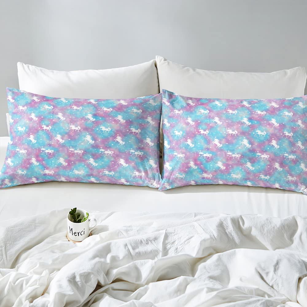 Loussiesd Unicorn Duvet Set for Kids Toddler Unicorn Bedding Set for Boys Girls Blue Purple Quilted Down Comforter Double Size - Image 4