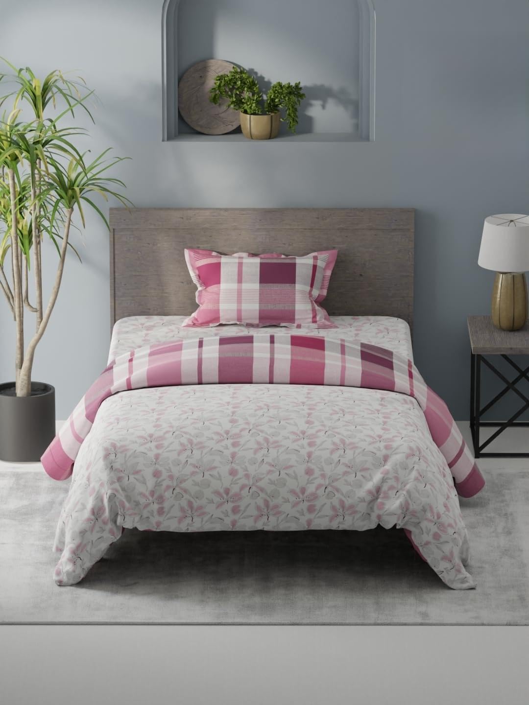 KOPA Super Soft Bamboo Micro Single Comforter for All Weather -1pc Single Size (Denim Cotton Feel) | Cotton Feel Reversible Lightweight | Bed Comforter for All Weather Floral-White/Pink-image-3