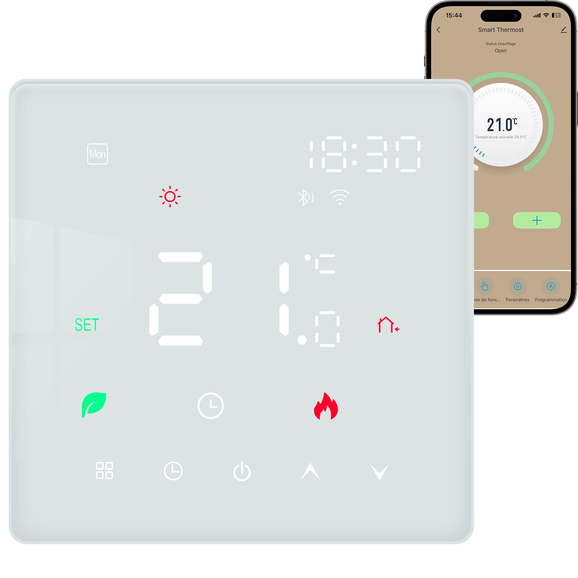 Termostato Calefaccion WiFi para Caldera,Vaconoff Termostato Digital Inteligente,Termostatos programable Compatible con Alexa, Google Assistant, Pantalla Digital Táctil,Contacto Seco