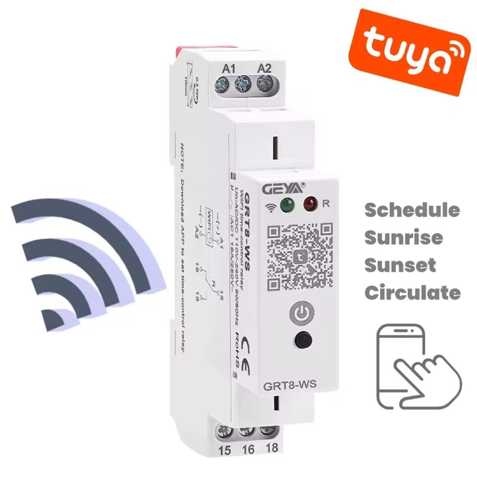 GEYA Relé de control de tiempo WiFi TUYA Interruptor de tiempo WiFi Interruptor de control remoto para el hogar inteligente 16A AC/DC110-240V