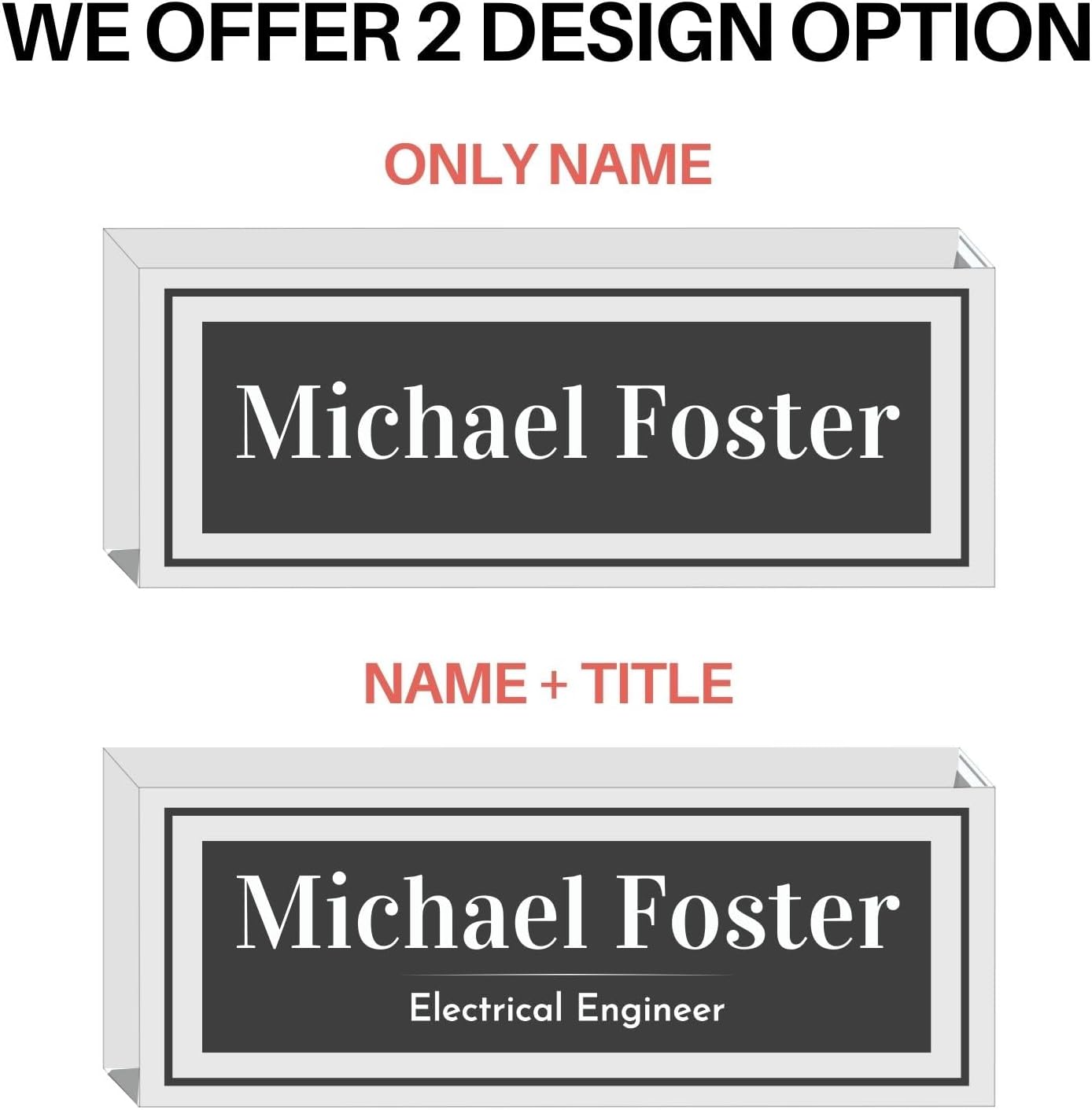 Customized Clear Acrylic Thick 8x3" Desk Name Plate Block with Personalized Logo - Professional Office Decor - Customized Acrylic Plate Gift for Teacher Co-workers (Elegant Charcoal) - Image 2