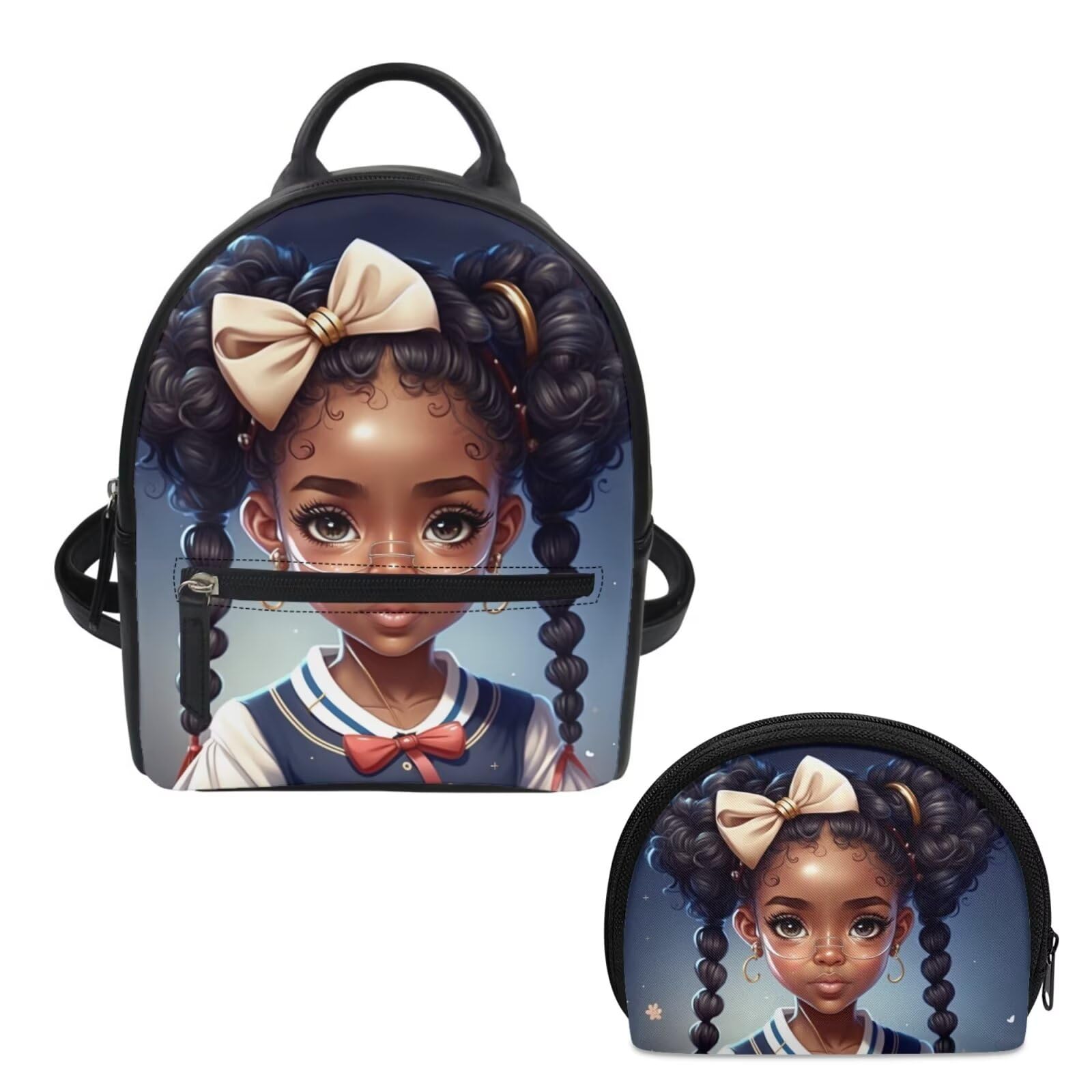 ZOUTAIRONG American Black Girls Backpack Purse Mini Backpack African Magic Princess Small Backpacks Shoulder Bag for School Travel Mini Casual Daypack Wallet Pouch Blue