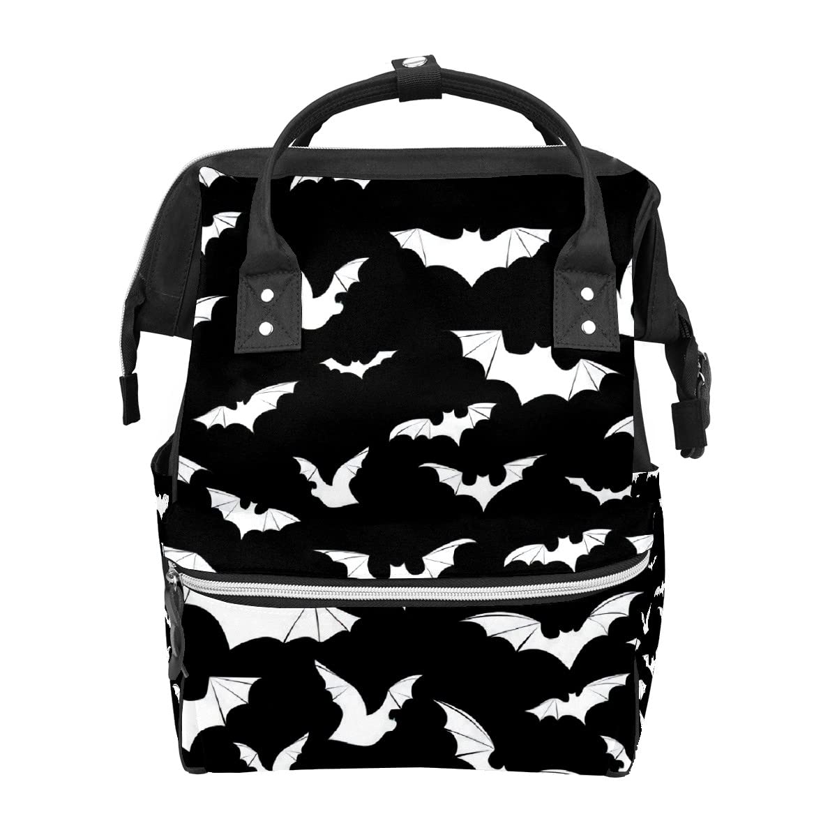 GACTIVITY Black And White Goth Bats Diaper Bag Travel Backpack Large Capacity Multi-Function Zipper Casual Travel Backpacks for Mom Dad Unisex