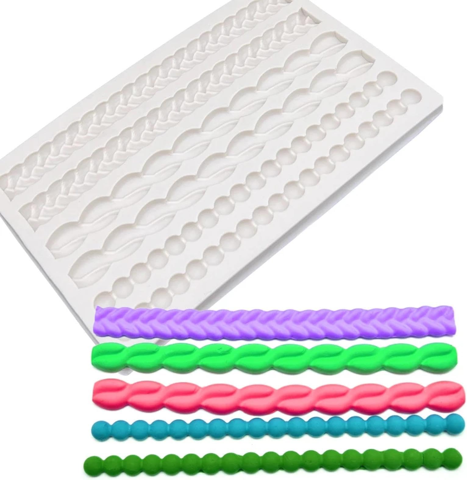 Silicone Molds,Baking Molds,19.3x12.2cm Pearl Twist Rope Silicone Mold Fondant Cake Chocolate Candy Jello Silicone Decorating Tools