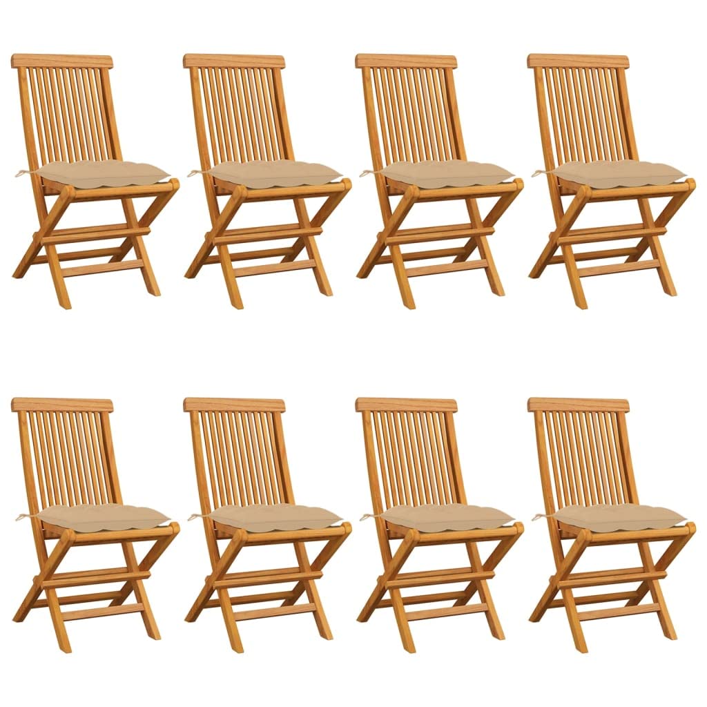 vidaXL Chaises Pliantes avec Coussins Beiges, 8 pièces,