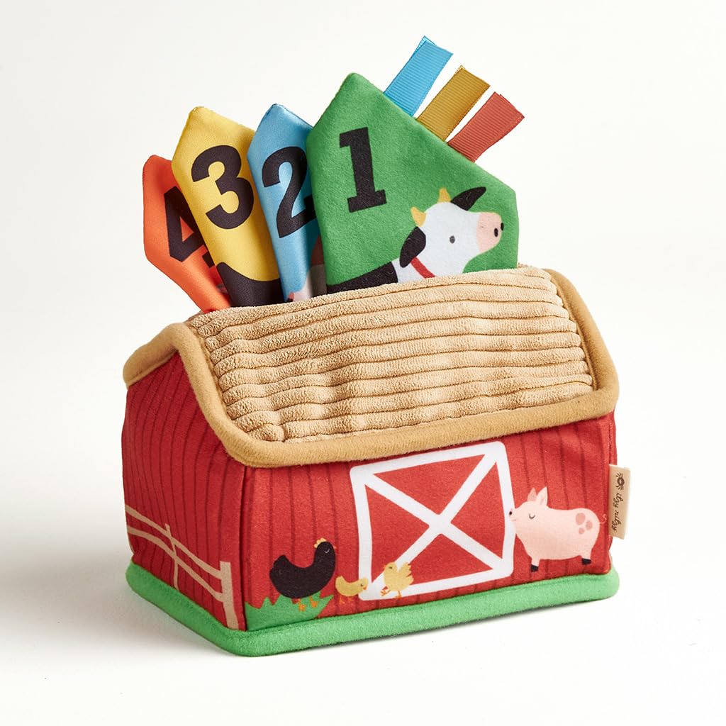 Itzy Ritzy Sensory Scarves – Farm-Themed Put-and-Take Scarf Toy for Babies & Toddlers; Teaches Animals, Numbers, Colors & Textures; Features Soft Satin Scarves with Crinkle Sounds (Farm)