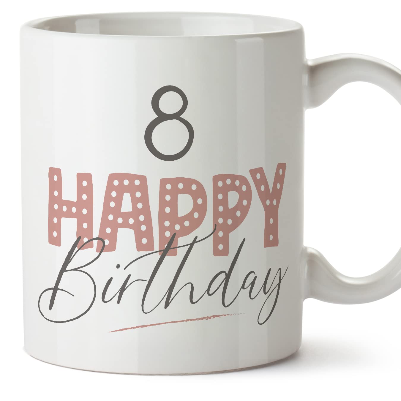 MUGFFINS 8 Birthday Mug - in English - Happy Birthday! Pink - Funny Anniversary Present - 11 oz