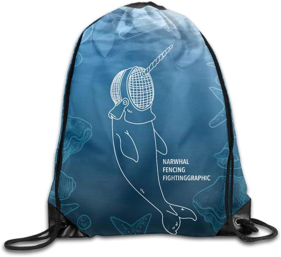 ZHIZIQIU Narwhal Fencing Fighting Graphic Nylon Drawstring Drawstring Bag For Kids