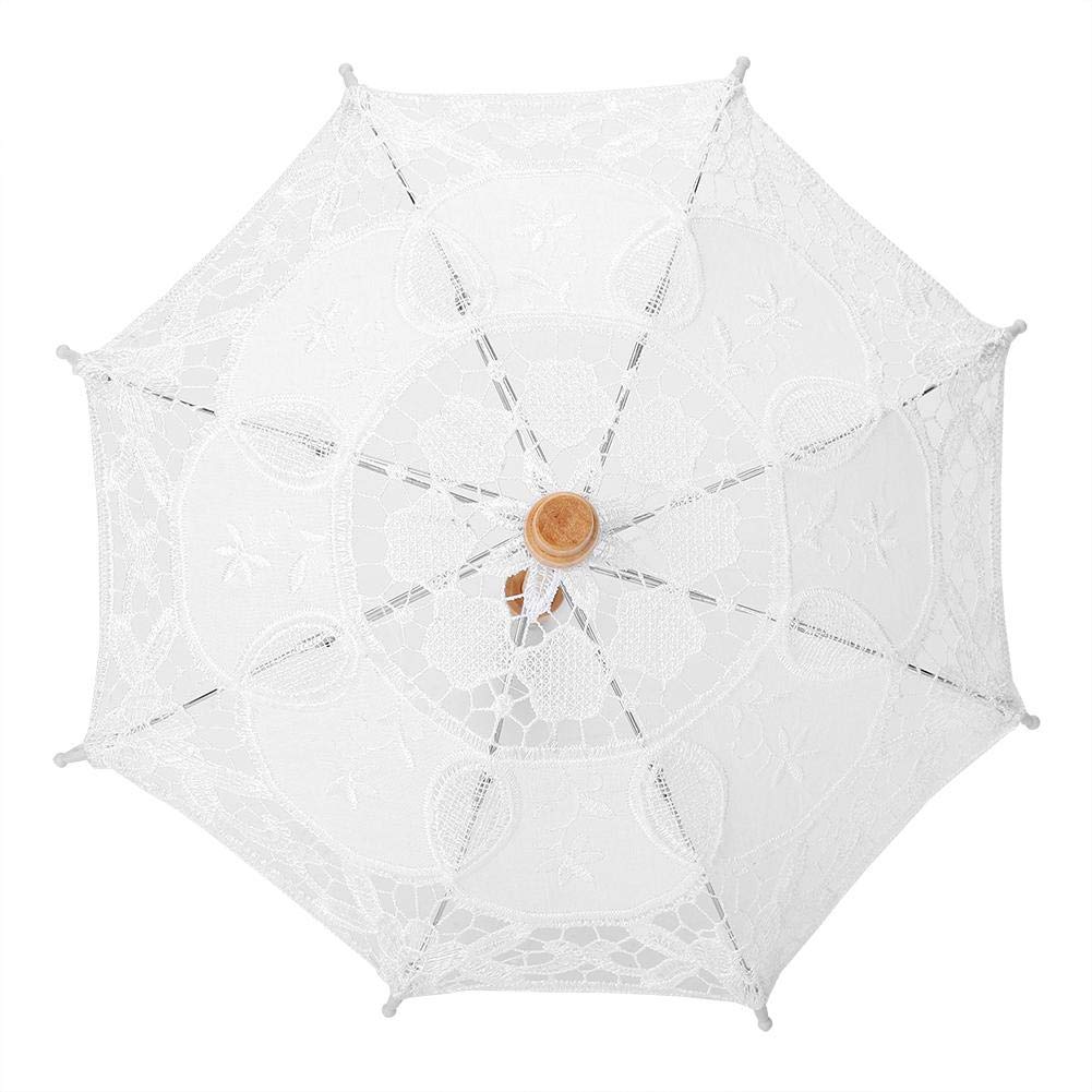 Fdit White Handmade Lace Flower Embroidery Parasol Wedding Bride Photography Umbrella Silk Cloth Material(S-)
