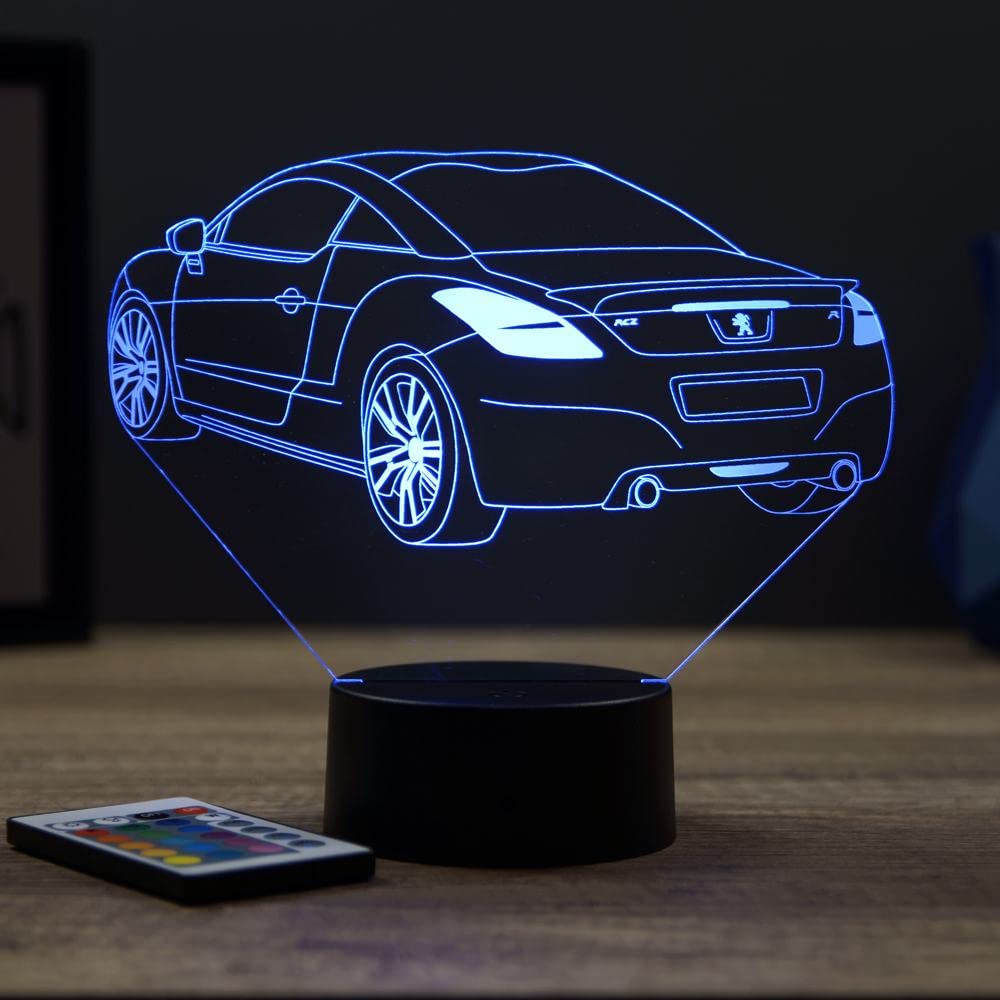 Lampe 3D Peugeot RCZ-R Personnalisable – Veilleuse LED 16 Couleurs avec Télécommande – Gravure Laser Haute Précision – Décoration Garage & Passion Auto – Fabriqué en France