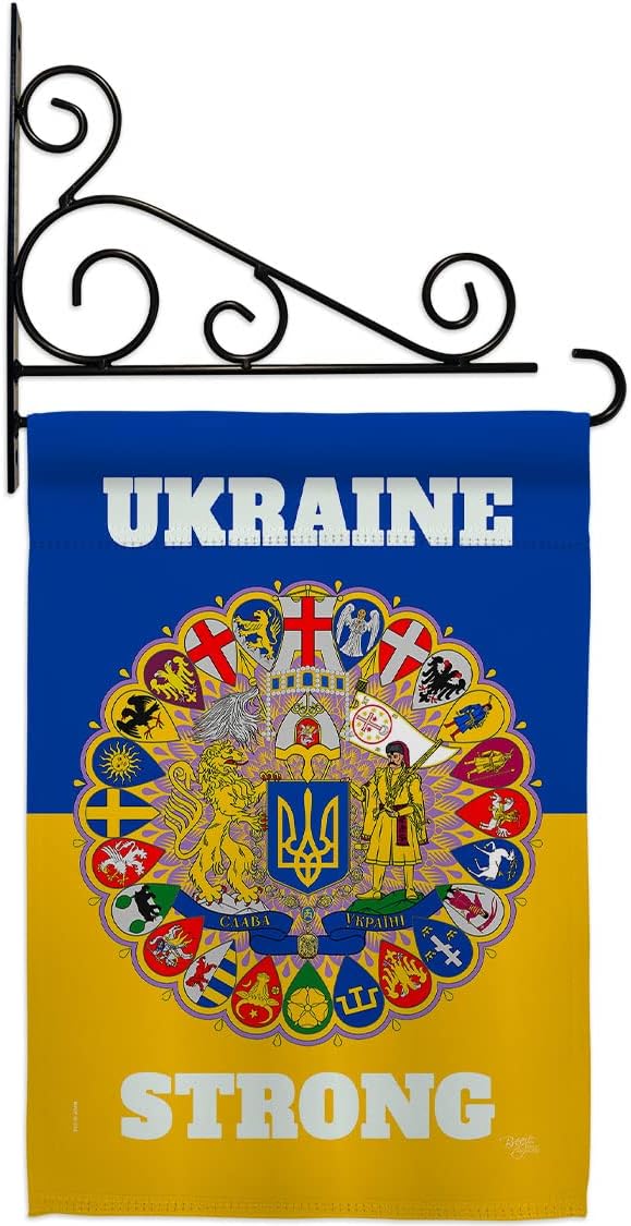 Ukraine Strong Garden Flag Set Wall Holder Support Cause BLM Anti Racism Justice Revolution Movement Equality Social Small Decorative Gift Yard House Banner Made In USA 13 X 18.5