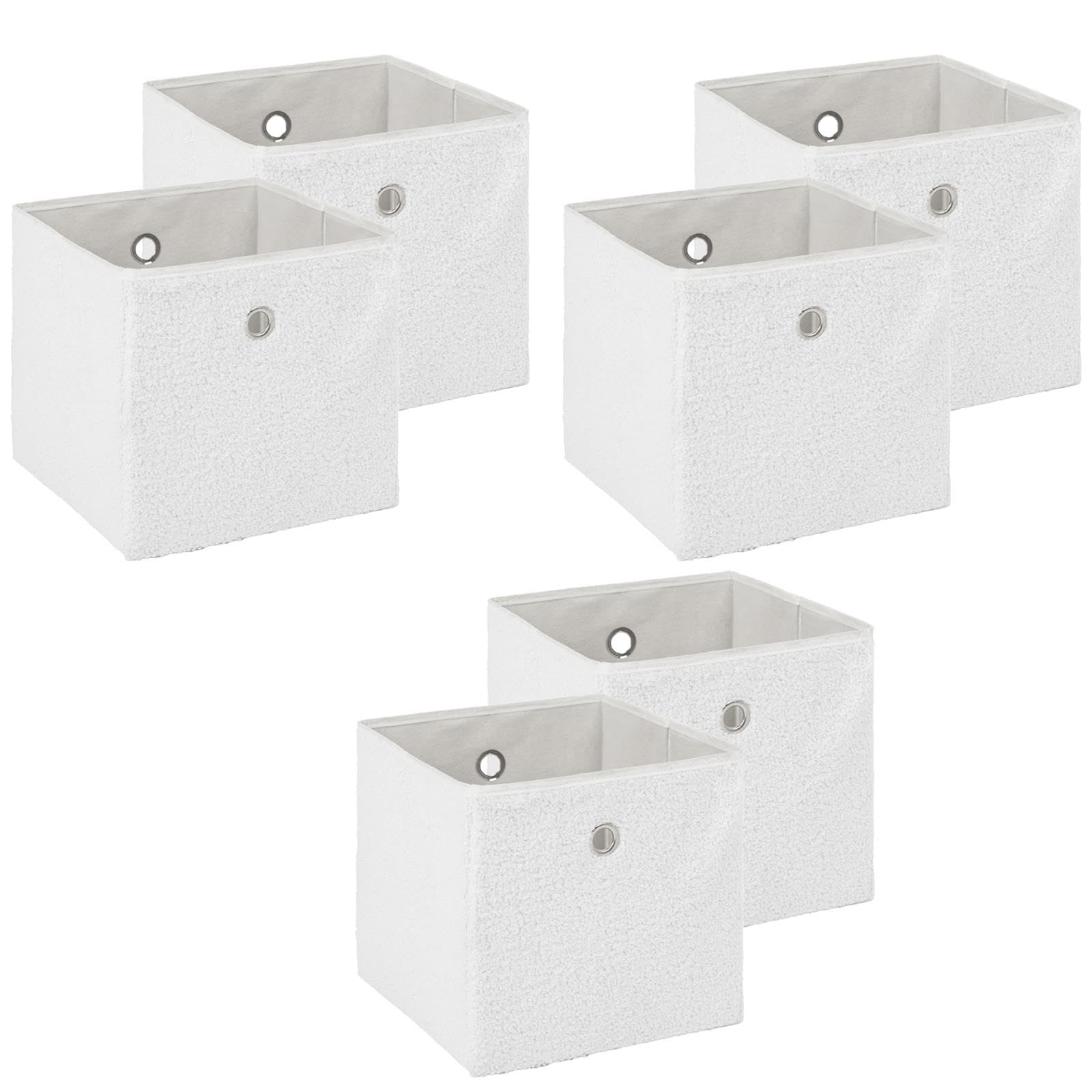 OHS Pack of 6 Storage Cube Boxes Teddy Boucle, Foldable Storage Boxes for Shelves Cubes Set for Toys Blankets Books Clothes Home Bathroom Living Room Collapsible Storage, White