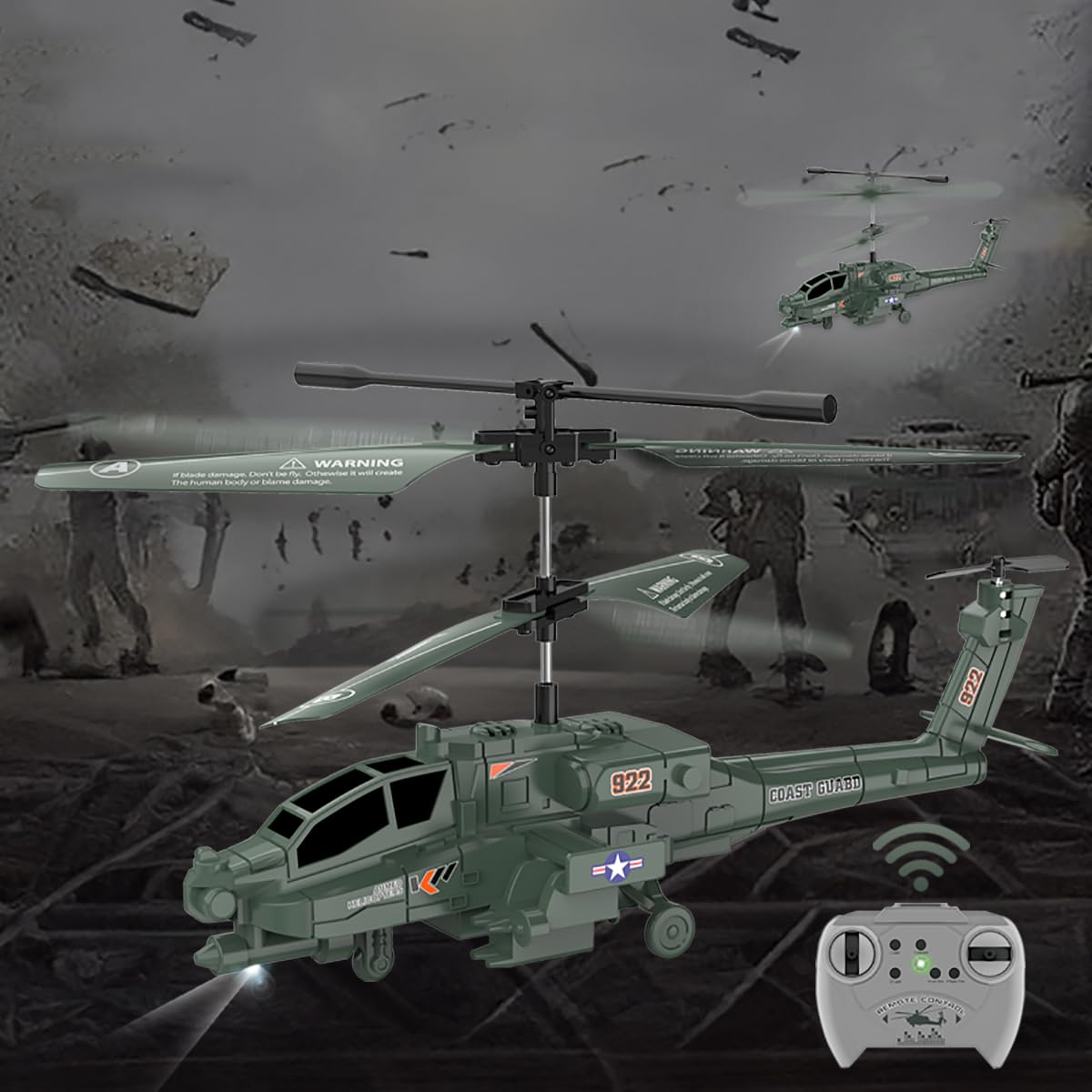 Military-Style RC Helicopter Toy,Remote Control diecast Helicopter with  Light and Sound Effects,for Children, Collectors,and as a Unique Gift