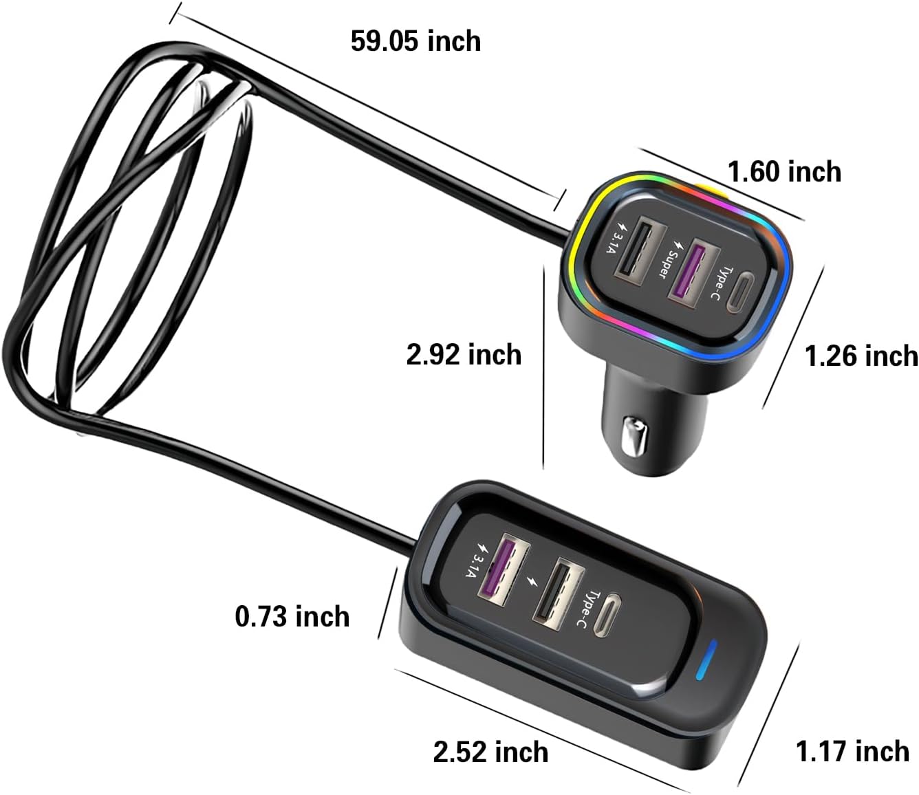 USB C Car Charger, 81W Multiport 6-Port PD & QC3.0 Fast Charger for Multiple Devices, Cigarette Lighter Adapter Car Travel Essentials with 5FT Cable, Compatible with iPhone 15/16/17, Pad, Galaxy S24 - Image 2