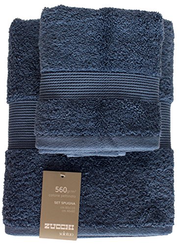 Zucchi Solotuo - Set de toallas de rizo de 2 unidades, 1 toalla de invitados de 40 x 60 cm + toalla de 60 x 110 cm, 100% rizo de algodón puro de 560 g/mu00b2 MARINO - 3341