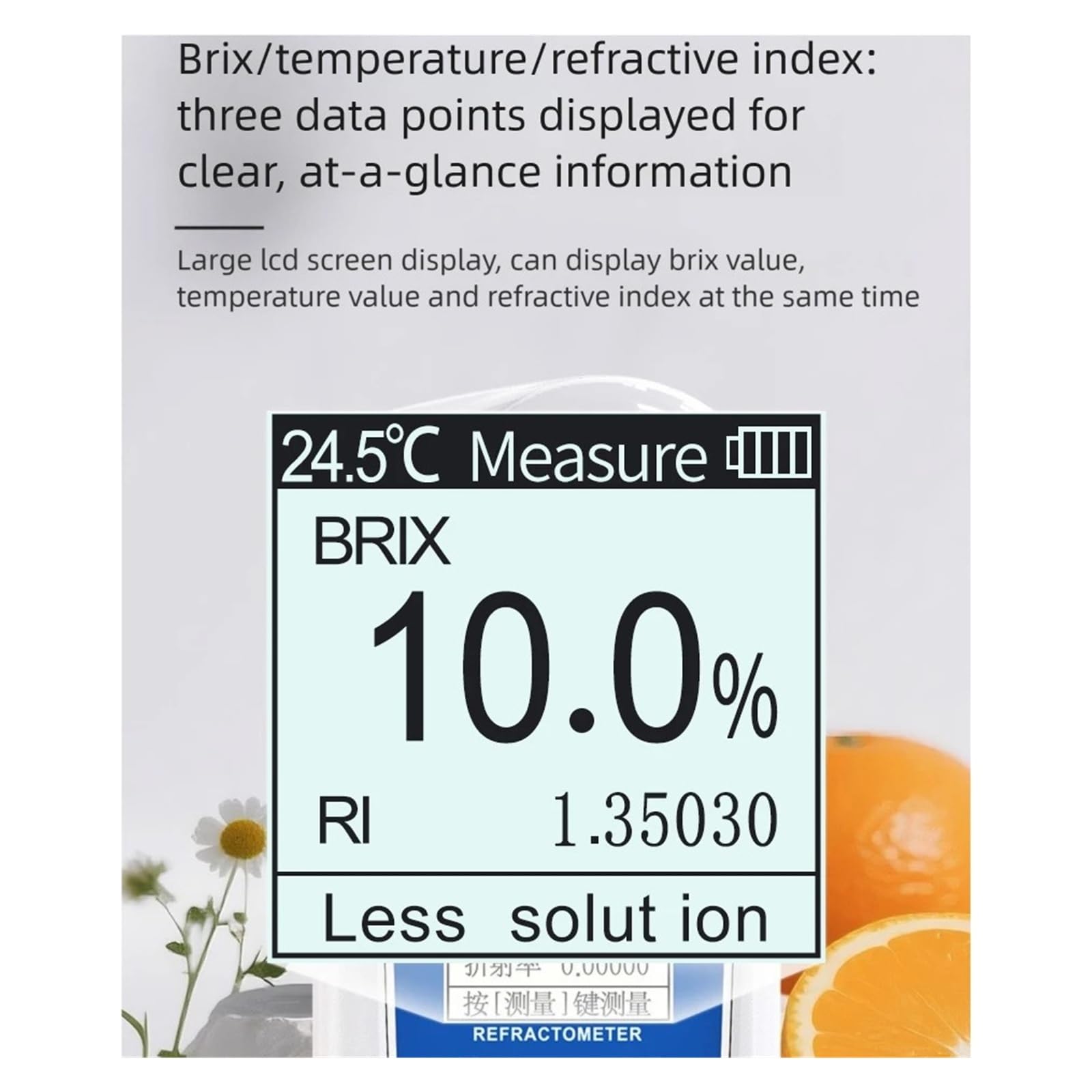 Digitales Refraktometer, 0-32% Brix-Messgerät, IP67-Tester for den Zuckergehalt von Saftgetränken Schnelle Reaktion