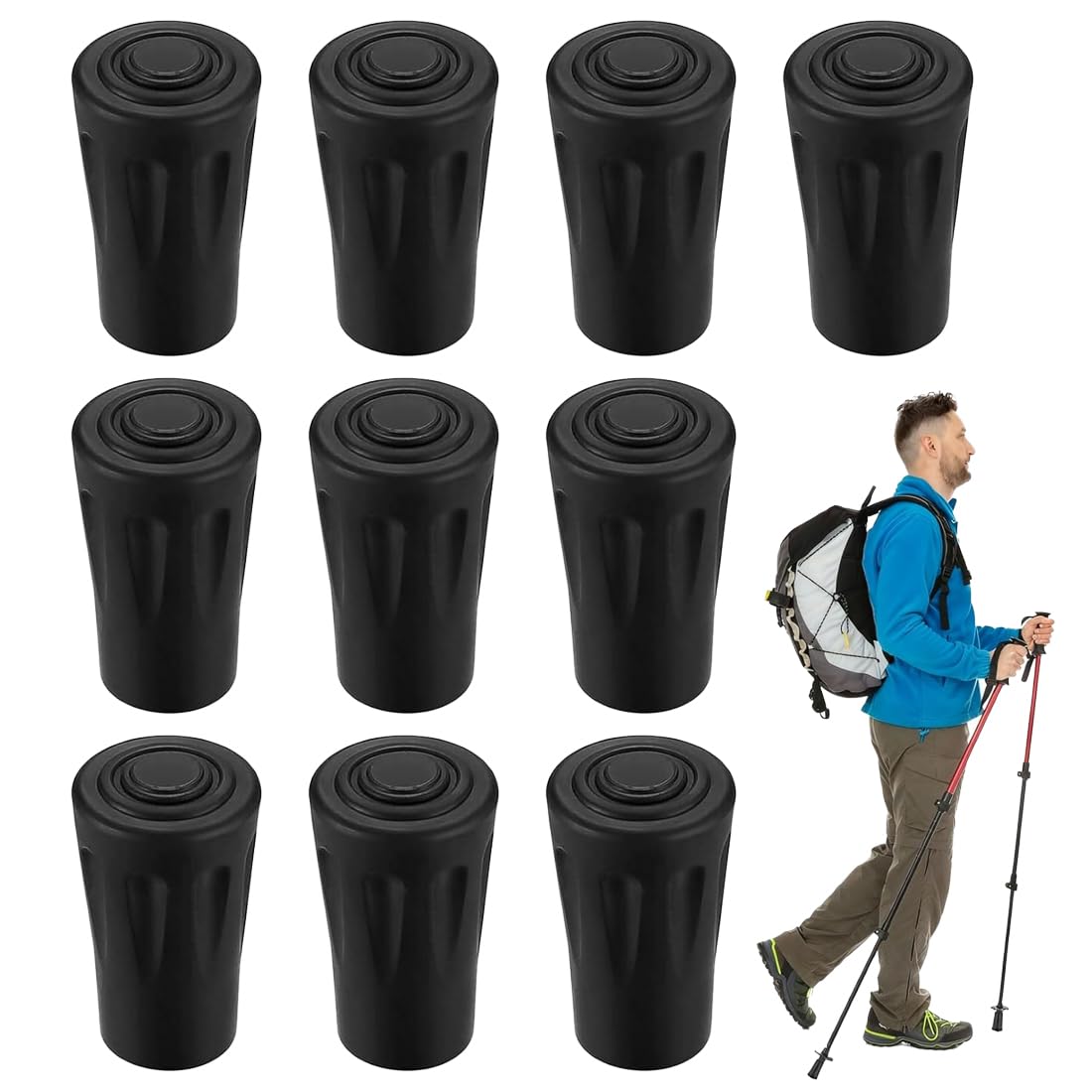 10 Pezzi Gommini di Ricambio per Bastoni da Trekking, Punte in Gomma per Bastoni Nordic Walking, Accessori per Bastoni da Passeggio (10-12 mm)