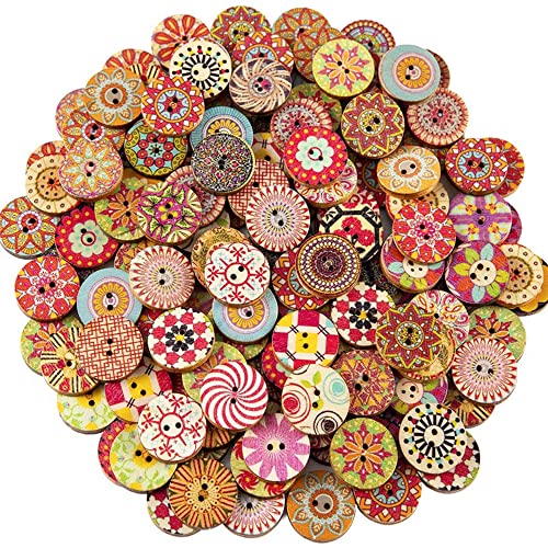 400 Piezas Muñecos Botones, Botones Colores, Botones Coser, Botones Mezclados, Botones Pintura, Botón Vendimia, Botones Madera, Botones con 2 Agujeros para Coser Manualidades DIY (3 Tamaños) Cover