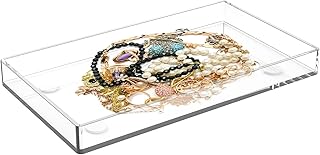 Acryltablett – Rechteckiges Serviertablett, Transparentes Acryl, Robuste Griffe, Modernes Design | Praktisches Tablett für Küche, Wohnzimmer, Bad, Couchtisch, Schminktisch oder