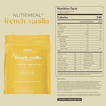 USANA - Nutrimeal Meal Replacement Shake - French Vanilla - 540 Grams | Has 15 G Protein, Complete Amino Acids, 8 G Fiber and Low Glycemic Formula In French Vanilla Meal Replacement Shake