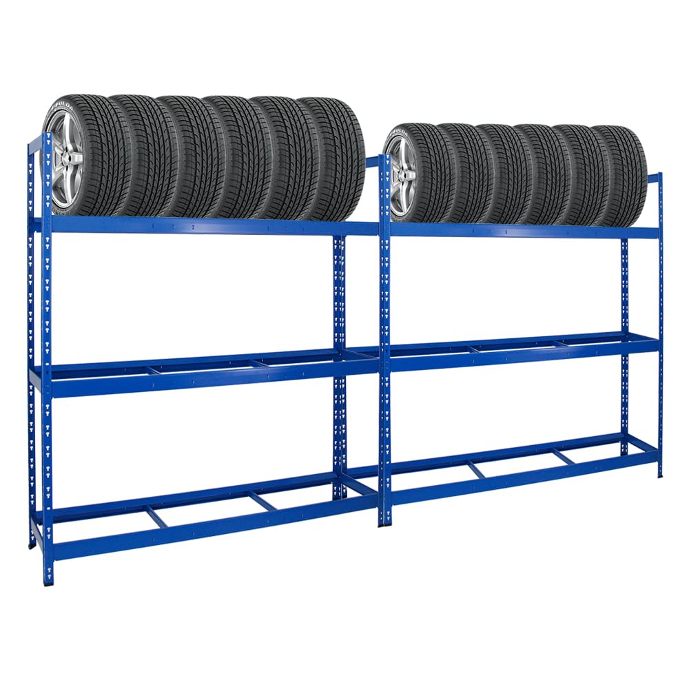 PROREGAL Mega Deal 2X Étagère à pneus Tiger XL | HxLxP 200x180x45cm | Charge Max. 300kg | Jusqu'à 42 pneus | Bleu | Porte-Pneu, Rack à pneus, rayonnage, Stockage, Rangement, Support, Atelier, Garage