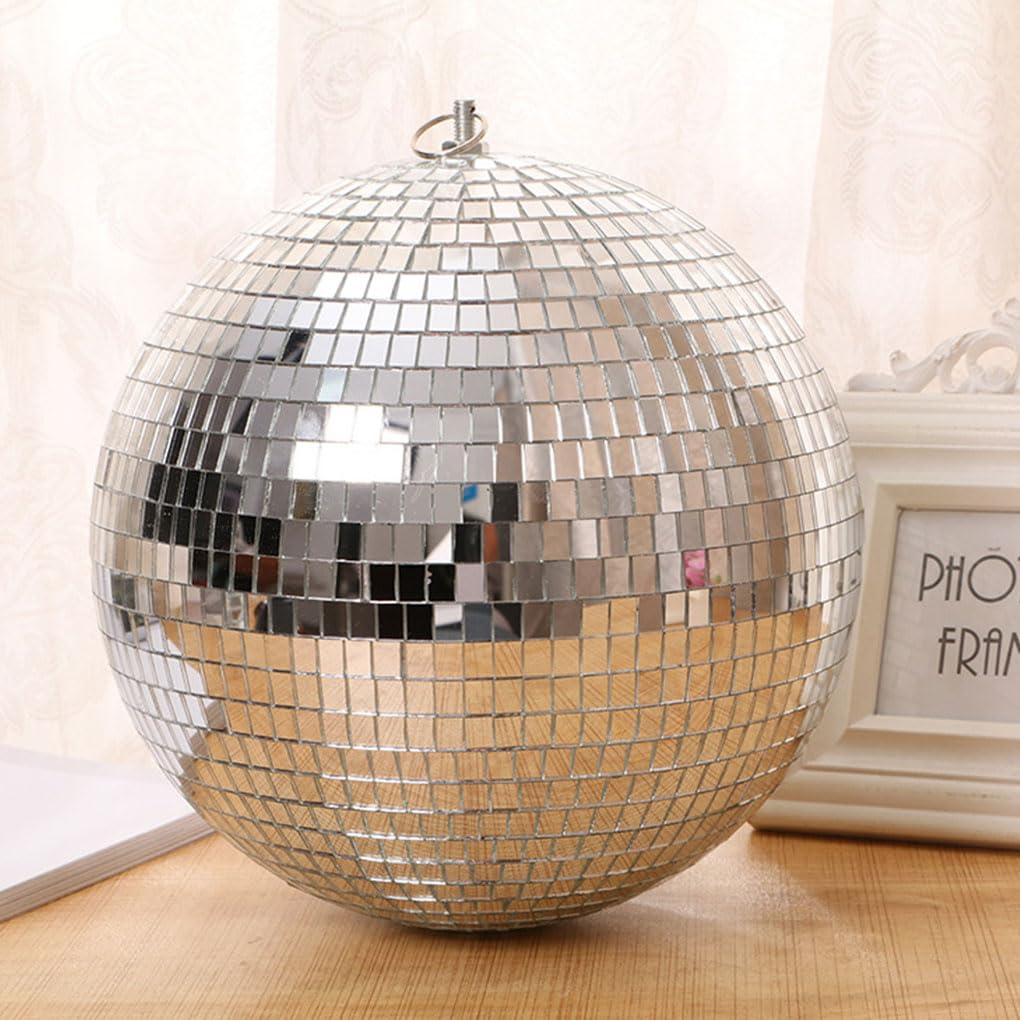 Bola de discoteca colgante plateada, reflectante, giratoria, lámpara redonda, para baile, festival, escenario, boda, cumpleaños, decoración, 25 cm, plata