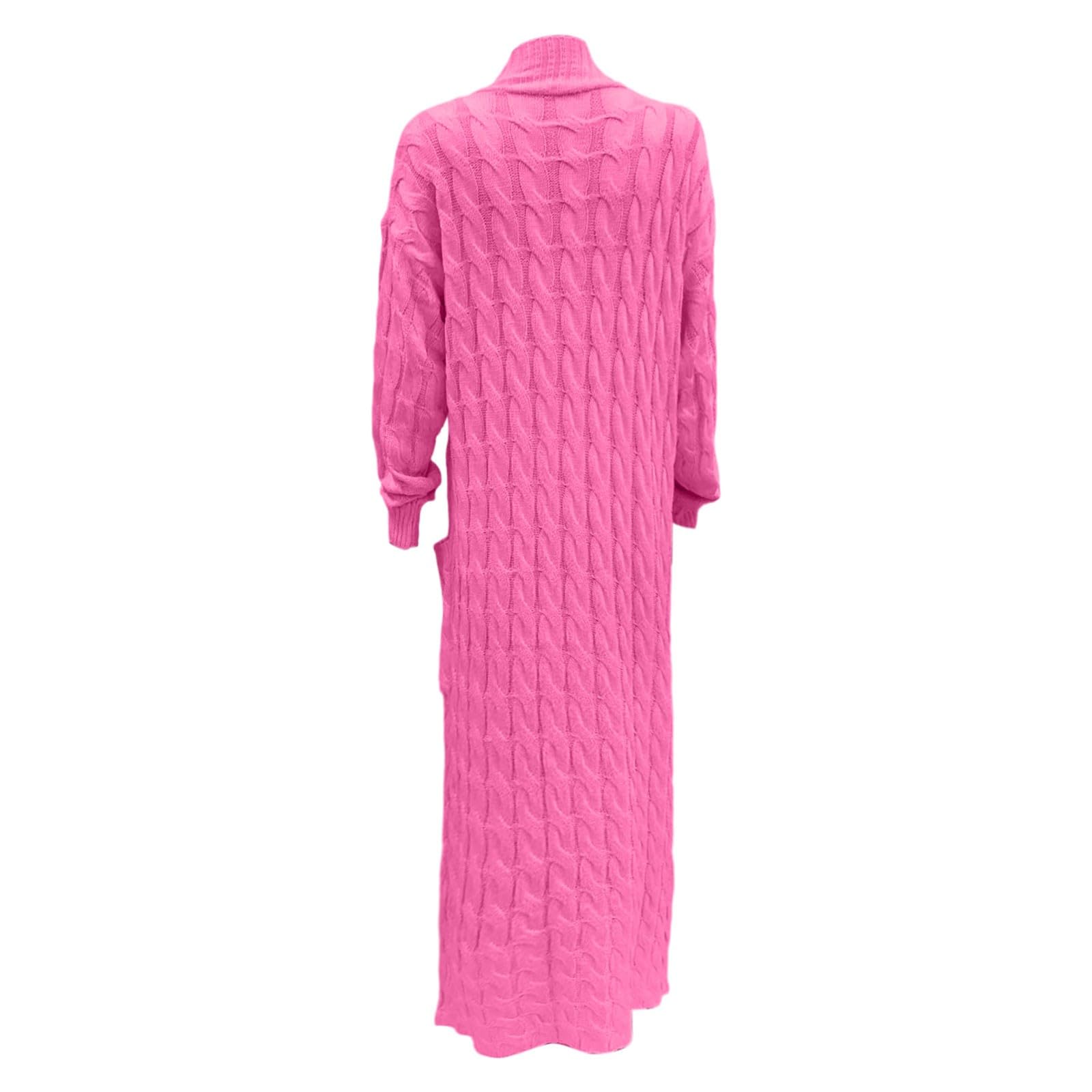 Cardigan Long Ouvert Femme Maille Torsadée Épaisse Grand Col Revers Poches Latérales Manches Longues Veste Tricot Confortable Tenues Automne Hiver Quotidiennes