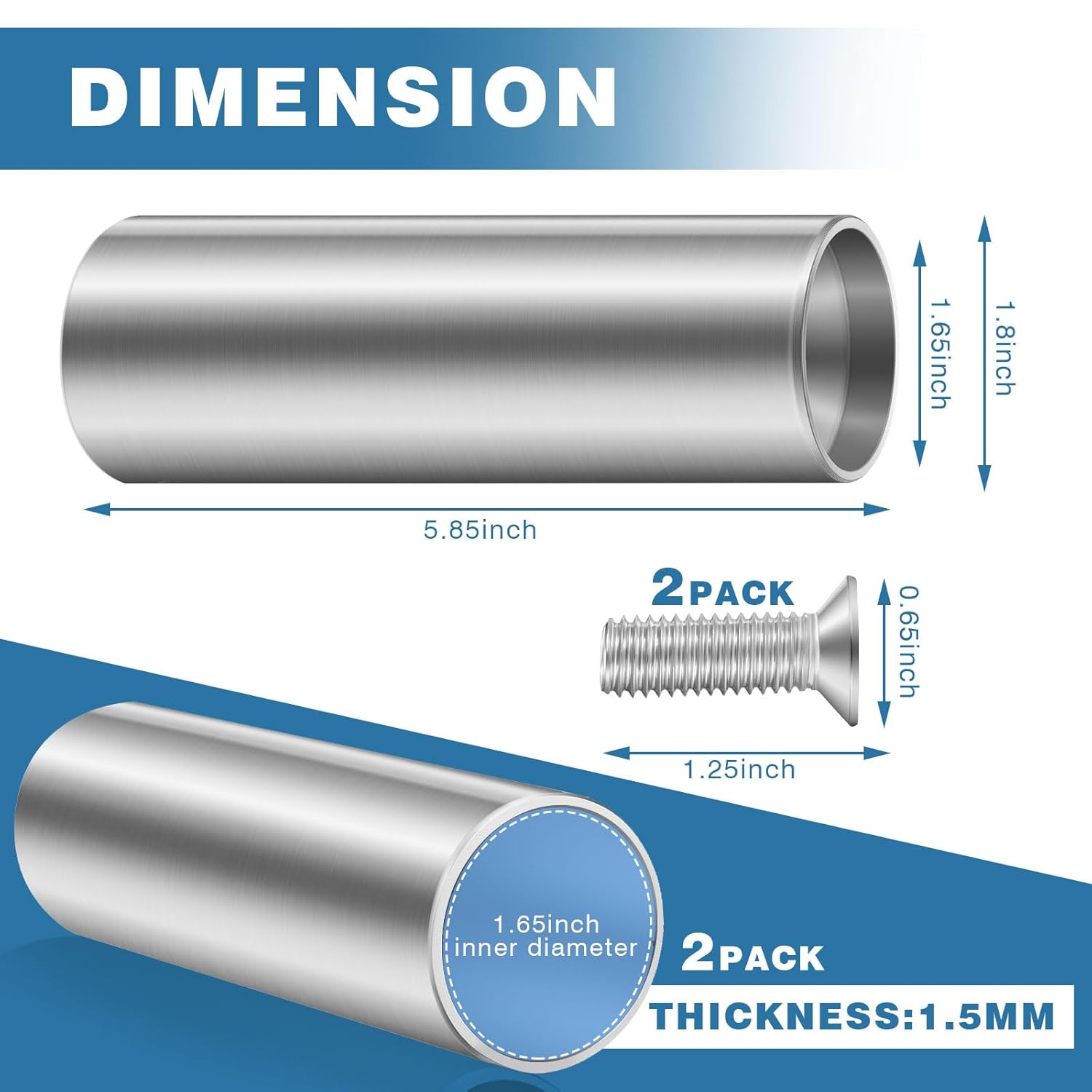 dunzy 2 pcs 1.8" diameter replacement pin for pipe and drape adjustable uprites heavy duty 1.8 x 5.85 in base plate fixing pin for wedding birthday party backdrops curtain trade events decorations