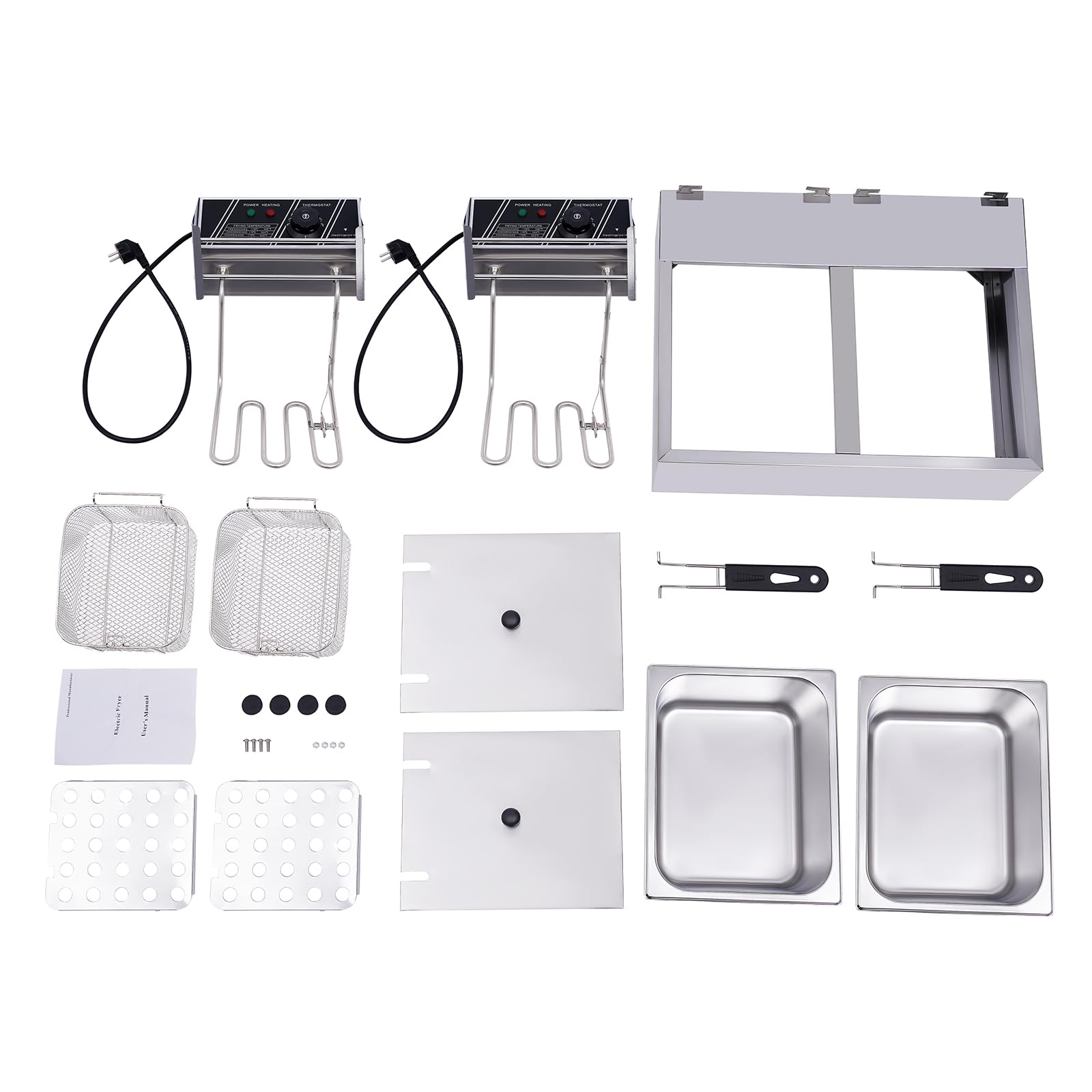 Friggitrice commerciale, friggitrice elettrica da 2500 W, con 2 cesti rimovibili, friggitrice in acciaio inox da 12 l con grande capacità, per cucina ristorante caffetteria bar argento regolabile 60