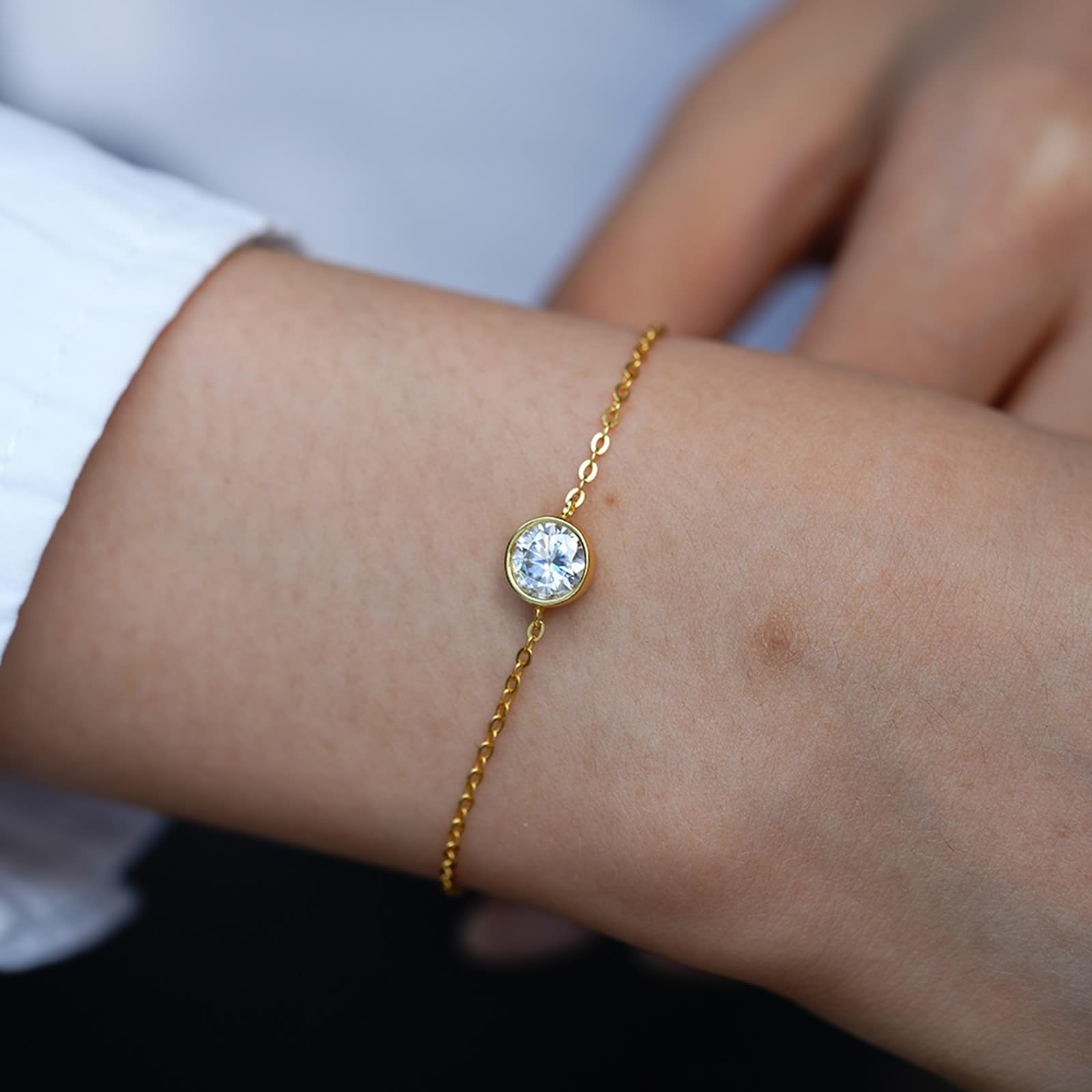 Pulseras de mujer de oro Au 375/585/750, clásico brazalete pequeño para mujer con laboratorio creado con diamante de joyería auténtica, brazalete de oro amarillo de 9 K/14 K/18 K