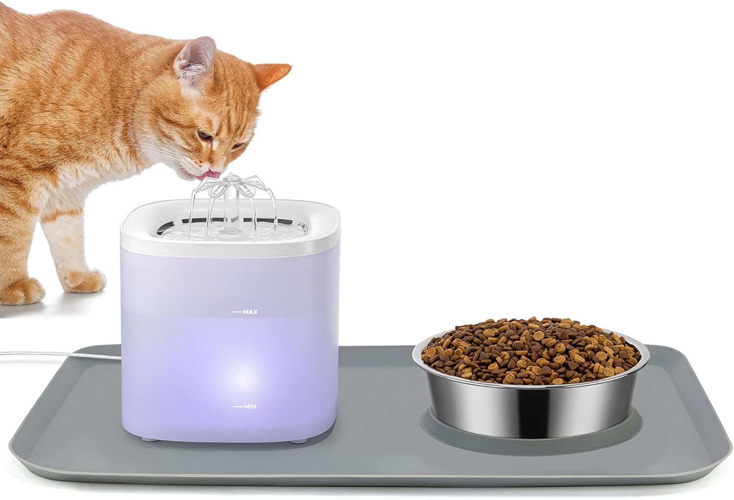 HuToYii Cat Water Fountain, Cat Food and Water Bowl Set, Including Leakproof Water