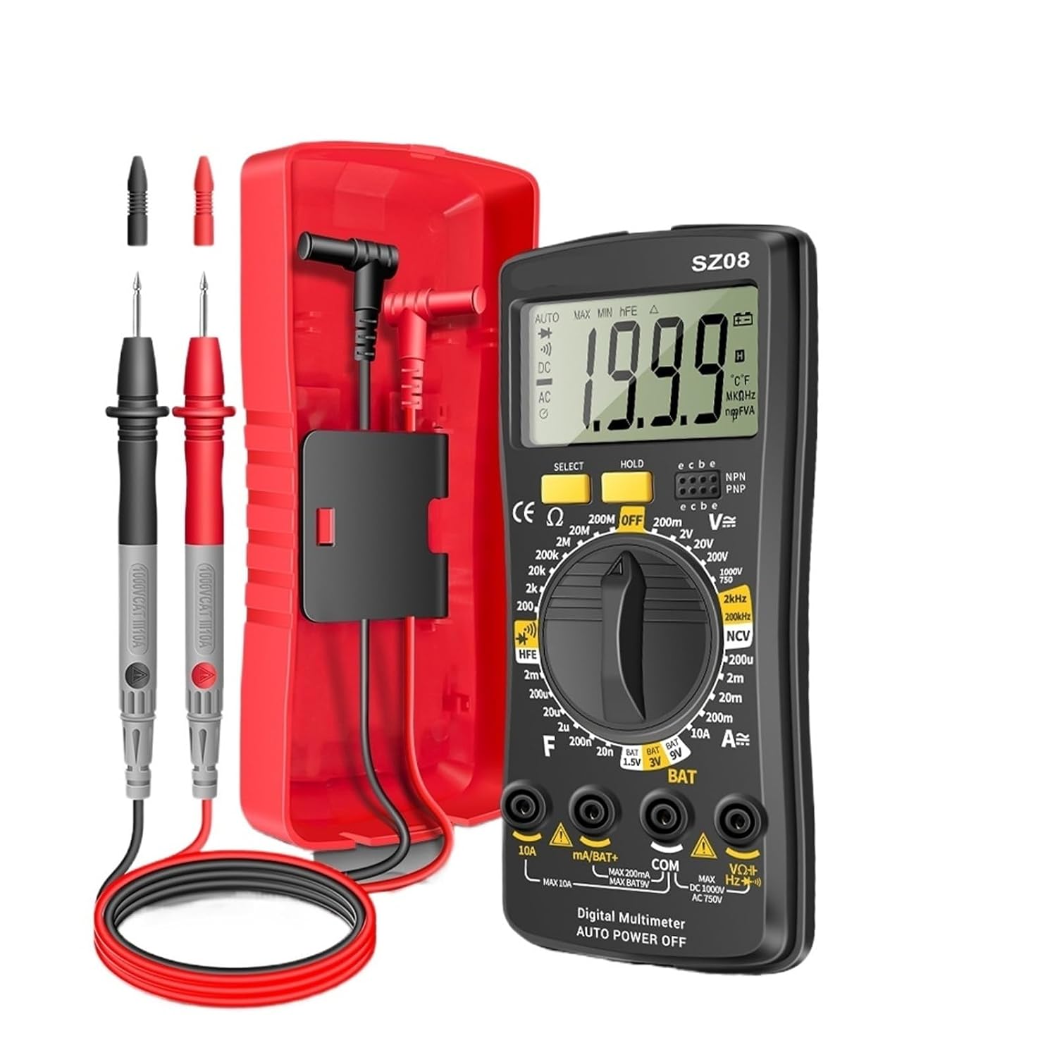 SZ08 Digital Multimeter, Voltmeter, AC/DC 220V, Resistance(SZ08 Black Pro)