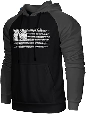 H HYFOL Mens Sweatshirt USA FLAG Patriotic Graphic Polyester Hoodies for Men Pocket Raglan Long Sleeve Sweatshirts