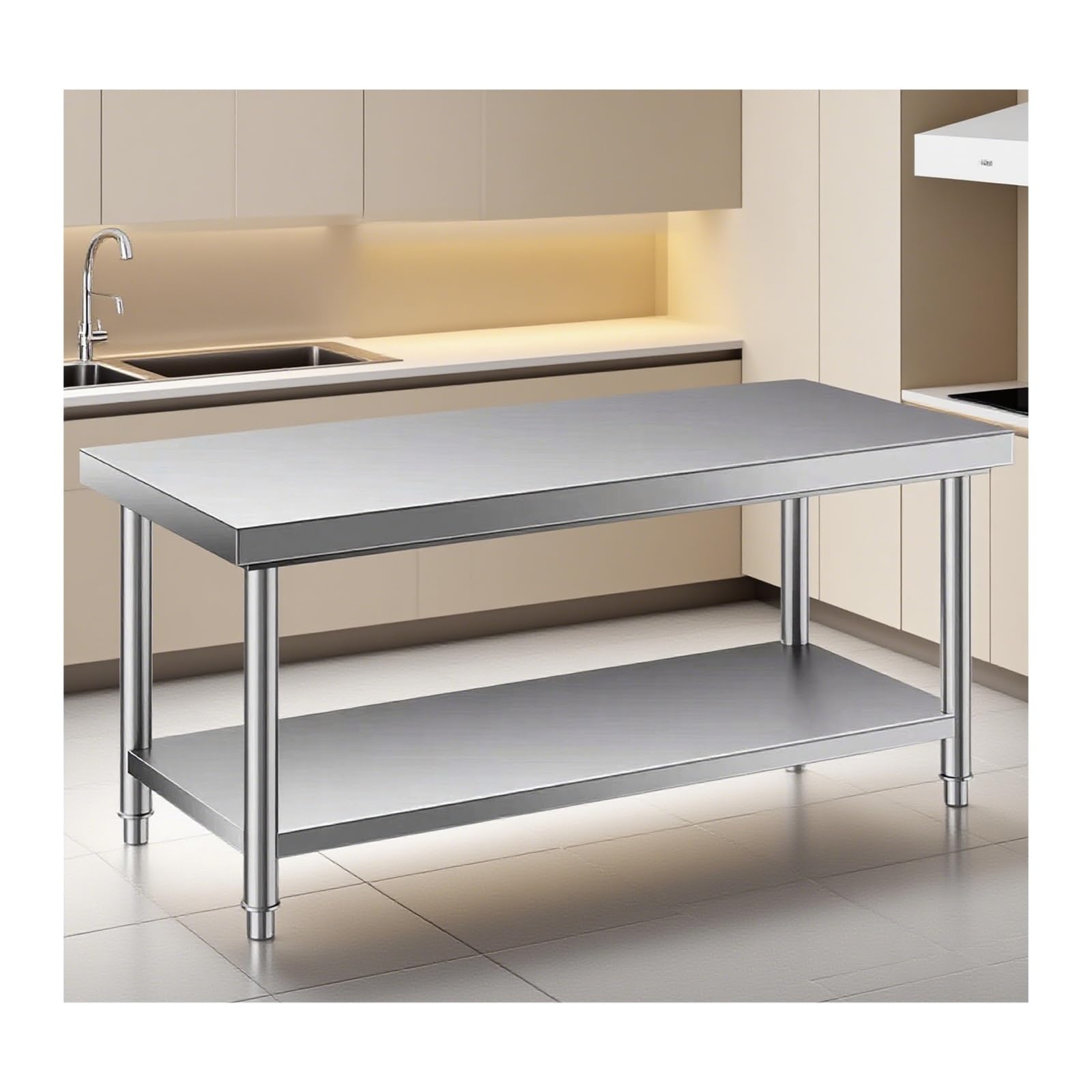 Stainless steel catering workbench, Kitchen Table ，Double-layer Design, Stable Load-bearing, Suitable For Multiple Scenarios(120 * 40 * 80cm/47.2 * 15.7 * 31.5in)
